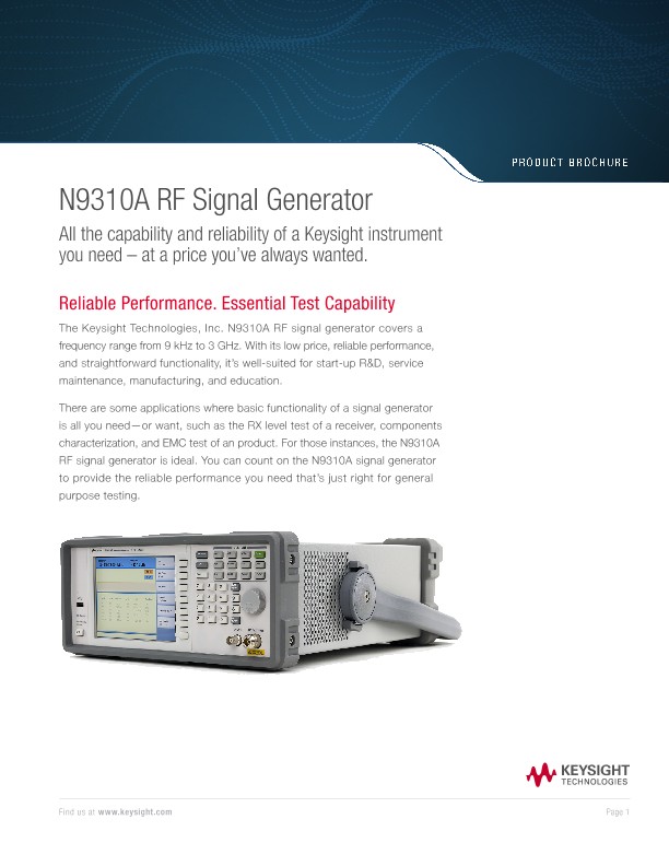 N9310A RF Signal Generator PDF Asset Page Keysight
